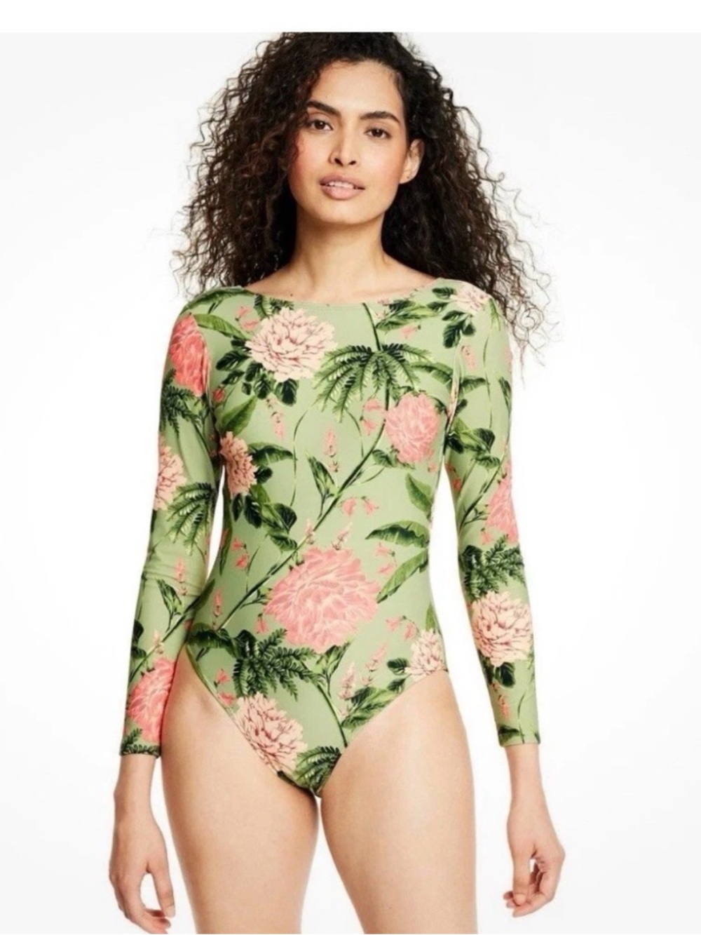 NWT Agua Bendita Peony Print Long Sleeve One Piece Swimsuit 1X/XXL